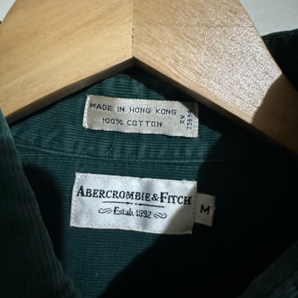 Abercrombie & Fitch Forest Green Corduroy Button Down Shirt long sleeve Medium - Picture 2 of 6